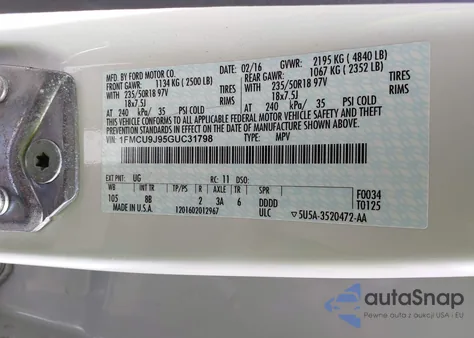 2016 Ford Escape Titanium from USA, damaged, VIN 1FMCU9J95GUC31798